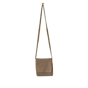 The Sak Woven‎ Crochet Crossbody Bag Tan Gold Tone Strap Shoulder Bag